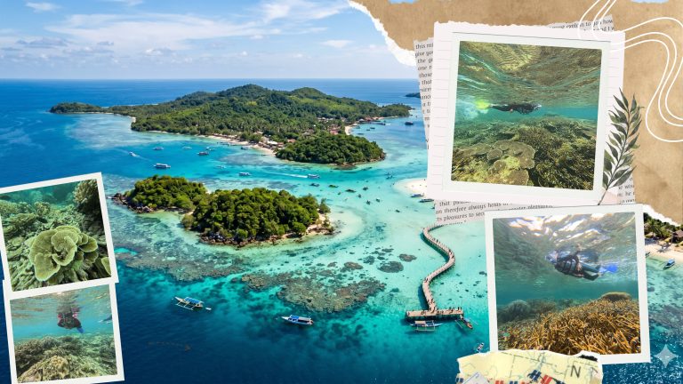 Family backpacking journey in Karimunjawa with ocean island view